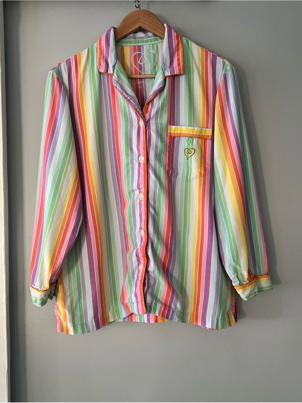 Vintage Victoria’s Secret Rainbow Stripes Pajama Top w/Pocket 100% Cotton Y2K 90